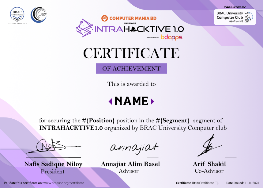 The blank Figma certificate template with NAME, #{Position}, #{Segment} and #(Certificate ID) placeholder tokens